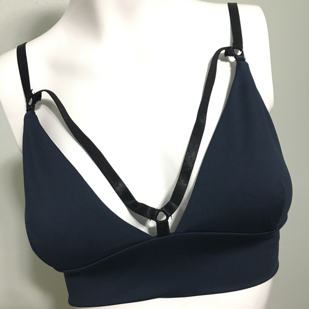 Navy blue and black bebe harness bralette
